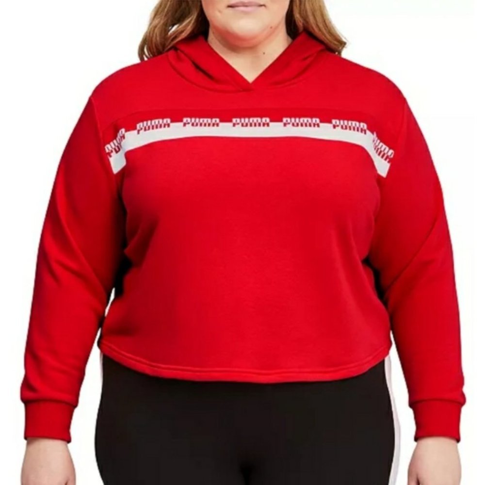 Puma Amplified Cropped Hoodie - Red and White 1X